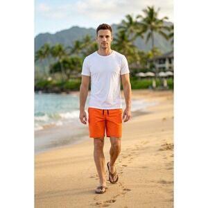 Quiksilver Mens Orange Board Shorts Swim Trunks Size 32 Cargo Pocket Surf